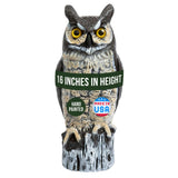 Dalen Lifelike Great Horned Owl Decoy Bird Repellent - 16in Hand-Painted Scarecrow for Gardens & Rooftops, Bird Deterrent, Fixed-Head Design, Fill Base with Sand/Gravel Only - Multicolor