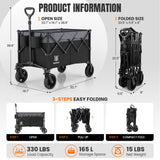Navatiee 165L Collapsible Folding Wagon, Large Foldable Wagon with Silent All-Terrain Wheels, 330Lbs Heavy Duty Utility Grocery Cart for Camping Shopping Outdoor, Black