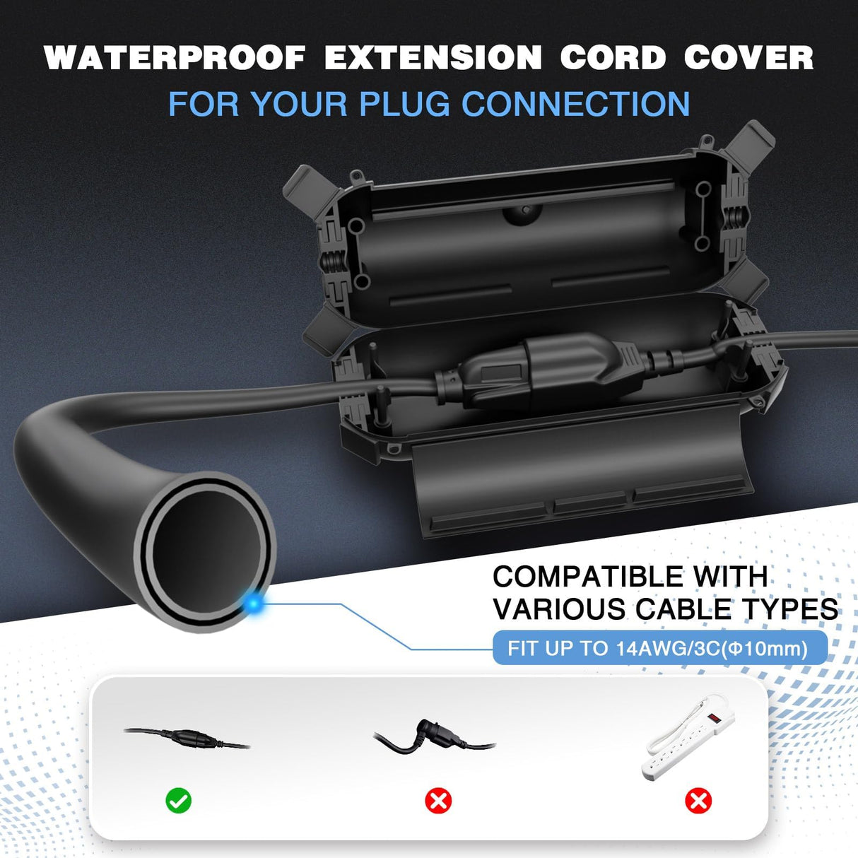 Flemoon [6 Pack] Outdoor Extension Cord Safety Cover with Waterproof Seal, Weatherproof Electrical Connection Box to Protect Outdoor Outlet, Plug, Socket, Christmas Holiday Decoration Light, Black