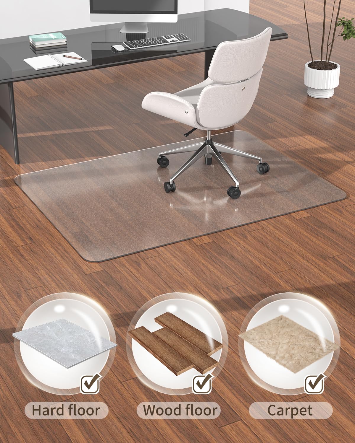 Blvornl Frosted Clear Chair Mat for High Pile Carpet and Hardwood Floor, 47.2"*60" Hard Material Chair Mat, Heavy Duty Computer Chair Mats for Rolling Chairs, Desk Floor Rug for Office and Home