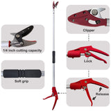 Prunrt Tree Trimmer, 4 Foot Pole Pruner, Long Reach Pruning Shears, Cut and Hold Garden Clippers, Aluminum Lightweight Handle Fruit Picker, Branch Bypass Loppers