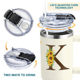 Personalized Birthday Gifts For Women - Sunflower Gifts For Women, Mom - Christmas Gifts For Womens, Mother's Day Gift For Mom, Boss - Monogrammed, Initial Tumbler Handle 40oz W Lids & Straws, K