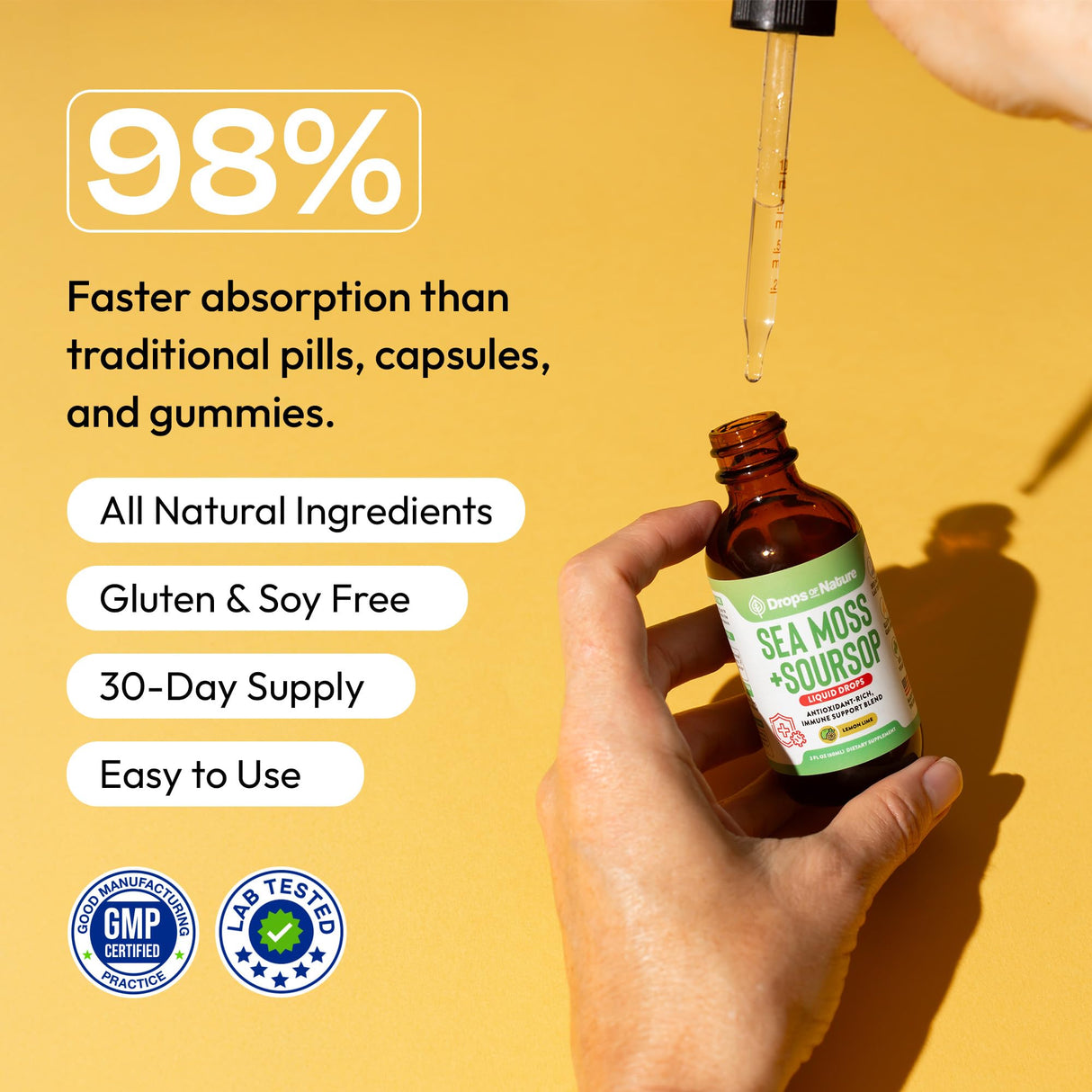 Soursop with Sea Moss Liquid Supplement – More Concentrated Than Sea Moss Gel – Easily Mix with Drinks – Soursop Bitters Liquid Drops for Hydration and Immune Support (Lemon Lime, 60mL)