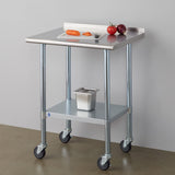 Stainless Steel Table for Prep & Work with Backsplash & Caster 24x30 Inches, NSF Commercial Kitchen Heavy Duty Table with Adjustable Under Shelf for Restaurant, Home and Hotel