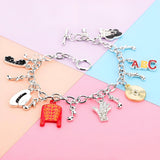 Music Inspired Charm Bracelet, Silver Chain with Red Jacket, Hat, Glove, BAD Charms, 7.29 Inch