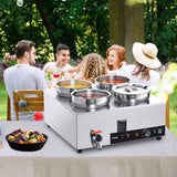 VEVOR Electric Soup Warmer, Four 7.4QT Stainless Steel Round Pot 86~185°F Adjustable Temp, 1500W Commercial Bain Marie with Anti-Dry Burn and Reset Button, Soup Station for Restaurant, Buffet, Silver
