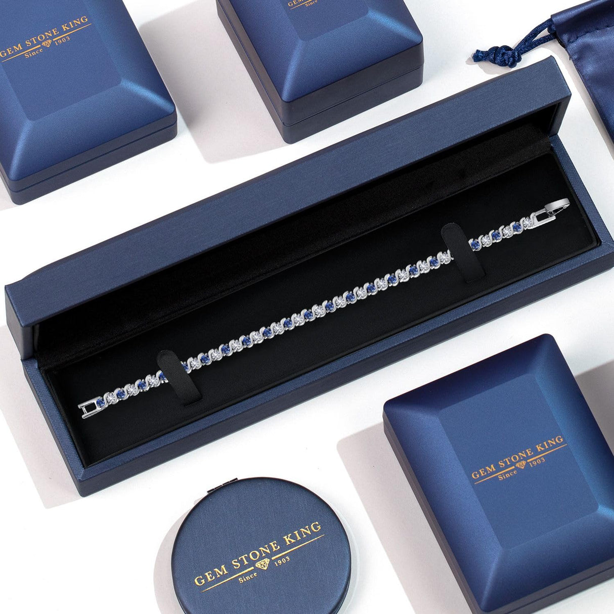 Gem Stone King Gold Plated Sapphire CZ Tennis Bracelet, Blue, White Gold