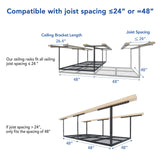 FLEXIMOUNTS 4x8 Overhead Garage Storage Rack, Adjustable Organization System, Heavy-Duty Metal Ceiling Racks, 750lbs Weight Capacity, Black, Classic Series