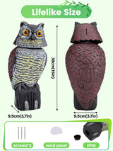 Pestvanish Owl Decoys to Scare Birds Squirrels Away, 360 Rotating Head Activated, Fake Owl Statues Repellent Pest Hawk Squirrel Cats Chickens Pigeon Bird Deterrents for Outside Garden Patios Backyard