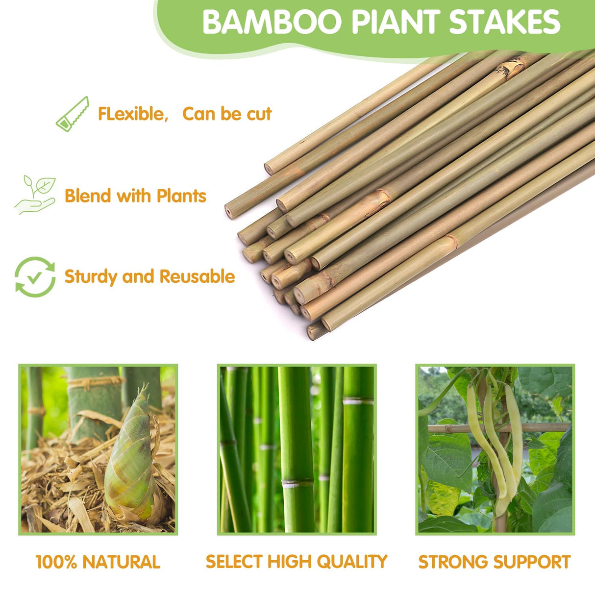 GAGINANG Natural Bamboo Garden Stakes, 4FT Trellis Plant Support 25Pcs