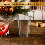 Vplus 150 Pack 12 OZ Reusable Clear Plastic Cups, Disposable Heavy Duty Plastic Cups for Party, Christmas, Wedding, Thanksgiving, Halloween