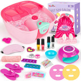 Kids Foot Spa & Nail Kit - Kids Spa Day Kit for Girls with Mask Foot Bath and Nail Dryer - Manicures Pedicure Toy Kit Nail Art Salon Girl Stuff - Christmas Birthday Gifts for 6 7 8 9 10-12 Year Old