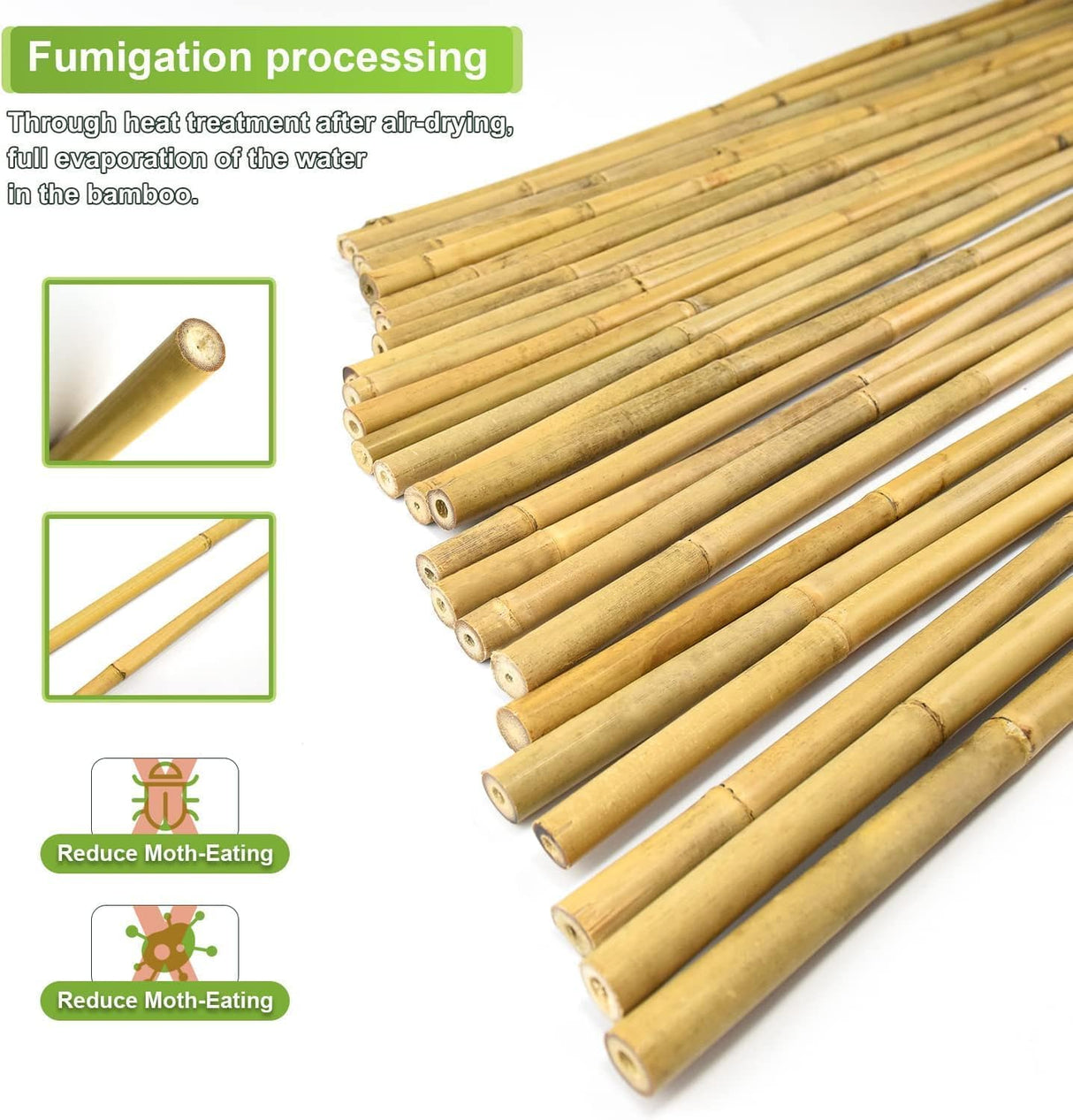 Jollybower 1/2" D 4.75 Feet Bamboo Stakes 50 Pack, Thicker Heavy-Duty Plant Stakes, Natural Garden Stakes for Bean, Tomato, Bean, Flowers,Trees Potted and Climbing Plant Support