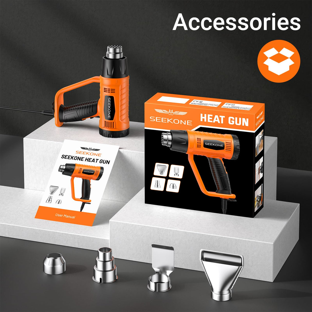 SEEKONE Heat Gun 1800W Heavy Duty Fast Heat Hot Air Gun Kit with 752℉&1112℉（400℃-600℃） Dual-Temperature Settings and 4 Nozzles with Overheat Protection for Crafts, Shrinking PVC, Stripping Paint