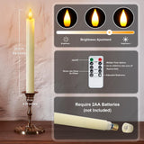 Meigic 12 Pcs Flameless Taper Candles with Remote Timer Dimmer, 9.6 inches Ivory Plastic LED Candlesticks, Battery Operated Led Warm Light Window Candles, for Wedding Home Christmas Decoration