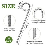 Toopify 12 Pack Rebar Stakes, 12 Inch Heavy Duty J Hook Galvanized Ground Anchors, Anti Rust Metal Steel Tent Stakes Garden Fence Stakes, Silver