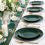 Nervure 100Pcs Green and Gold Plastic Plates - 10.25inch Disposable Green Dinner Plates - Heavy Duty Plastic Plate Ideal for Wedding & Party & Christmas