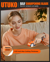 UTUKO Electric Cardboard Cutter – Upgraded High-Power 800RPM Brushless Motor, 3500mAh Cordless Rechargeable Electric Scissors, Heavy Duty Box Cutter for Cardboard, Carton Mat Cutter Blades orange