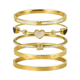 Gold Bangle Bracelets for Women, 18K Gold Plated Stainless Steel 5 Pcs Stackable Bangle Bracelet Set, Waterproof Non Tarnish Bracelets, Trendy Jewelry Gifts for Women