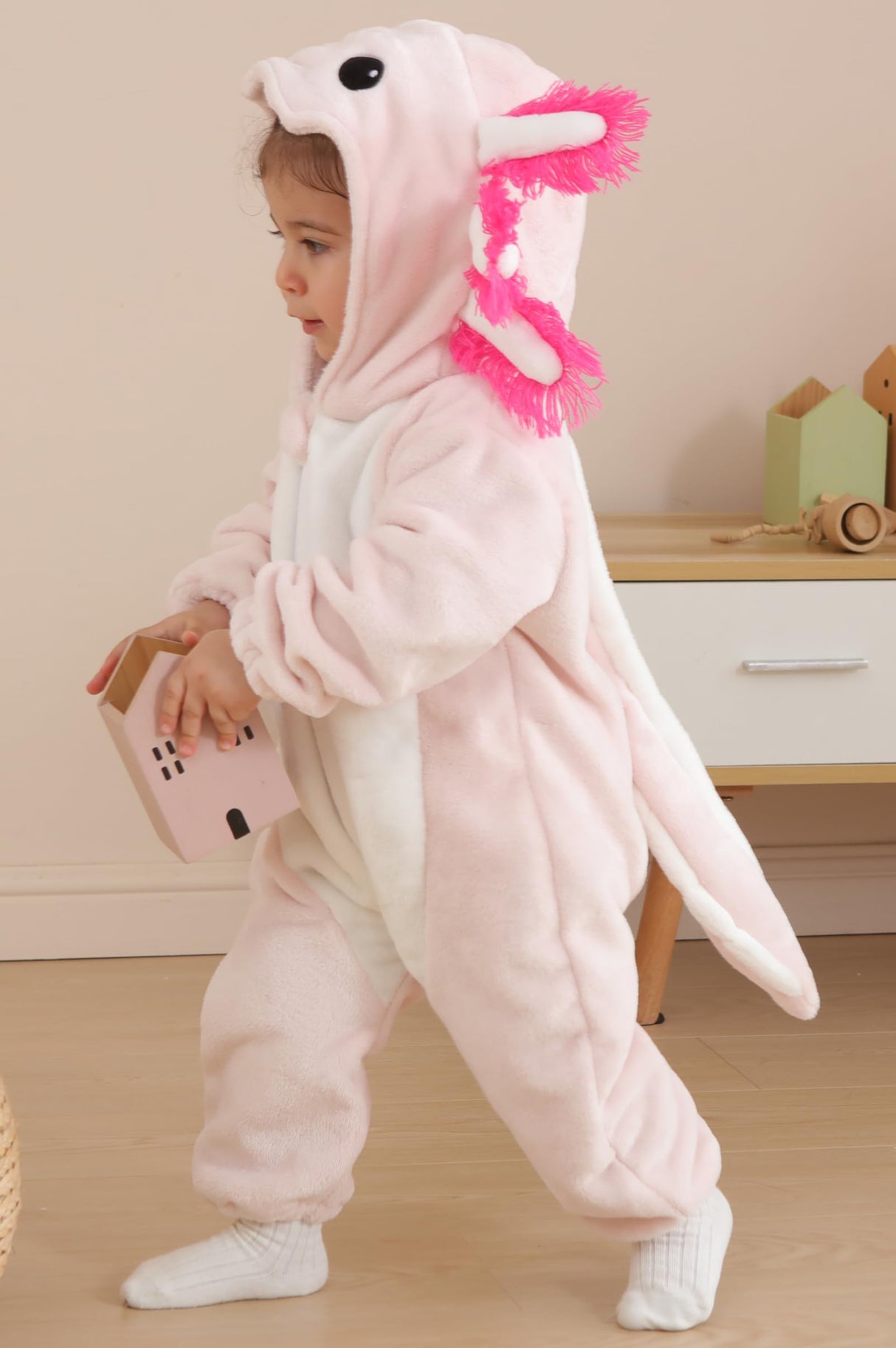 DarkCom Unisex Baby Animal Onesie Toddler Hooded Romper Halloween Cosplay Pink Axololtl Costumes Kids' Christmas Gifts 2-3 Years
