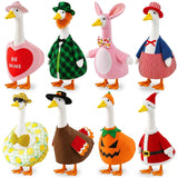 8 Set Holiday Porch Goose Outfits 23 inch All Seasons Goose Clothes for Valentine St. Patrick Easter Summer 4th of July Fall Halloween Christmas, Lawn Porch Gooses Clothing for Patio Yard Decor