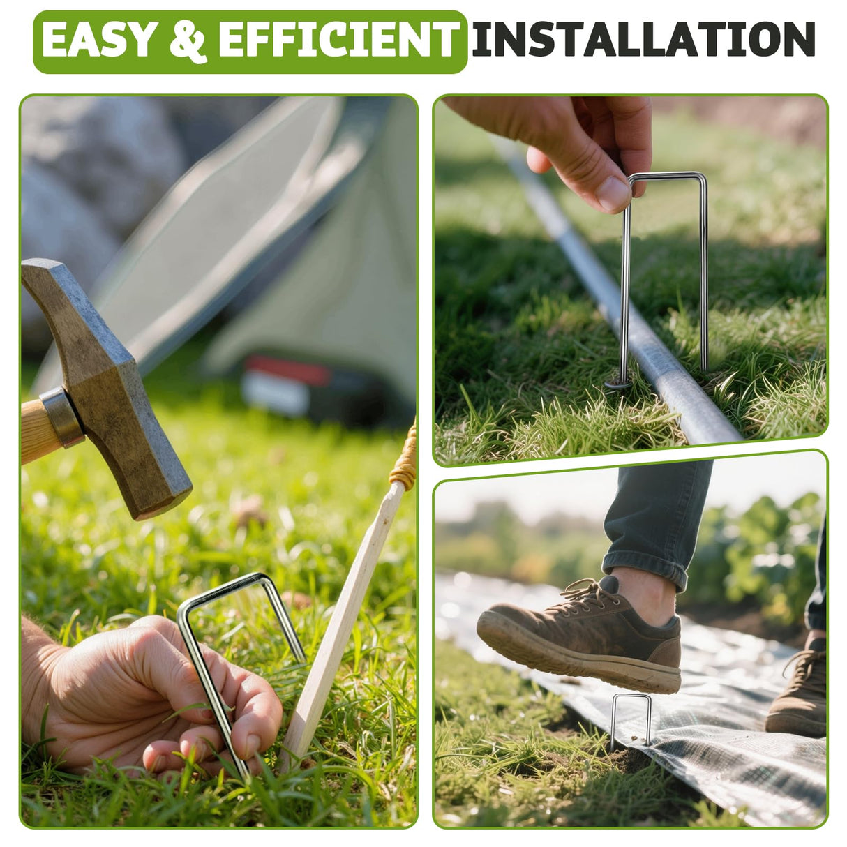 Heavy Duty 12 Inch Galvanized Landscape Staples Stakes, 50 Pack 8 Gauge