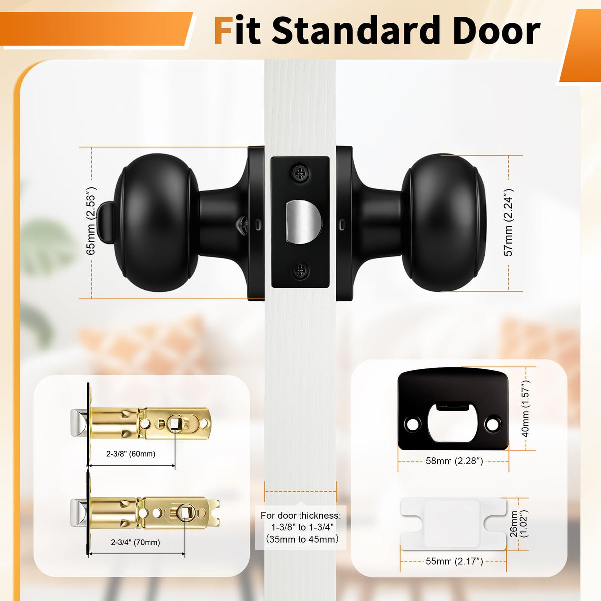 Probrico Bathroom Door Knobs, 10 Pack Interior Door Handles Privacy Function, Keyless Doorknob for Bedroom Bath, Matte Black Finish Door Knob with Solid Latch
