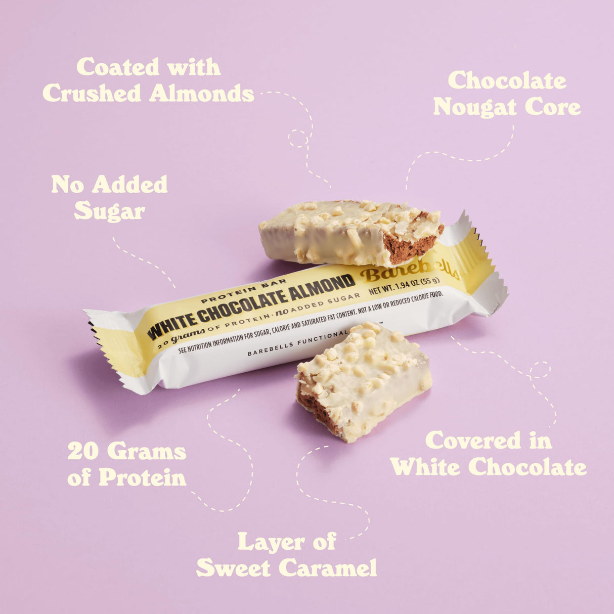 Barebells Protein Bars White Chocolate Almond - 12 Count, 20g High Protein Treats - Chocolate Nutrition Bar with 1g Total Sugars - On-The-Go Breakfast or Post-Workout Snack