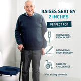 Lunderg Toilet Seat Riser for Seniors - Adds 2 inches - Universal Fit - FIRM Raised Toilet Seat Cushion with High-Density Foam for enhanced Comfort & Elevation. Post-Surgery Must Have (Blue)