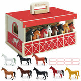 SIMPLIPLAY Wooden Horse Stable Playset, Farm Animals Toys for Kids 3-5