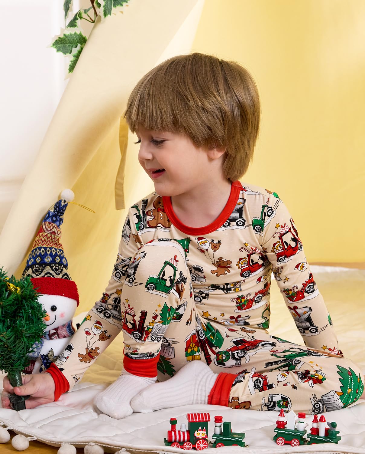 Bamboo Viscose Toddler Christmas Pajamas Boys Girls Kids Baby 2pcs Long-Sleeve Pyjamas Set 3-4T Snug fit Sleepwear Pjs