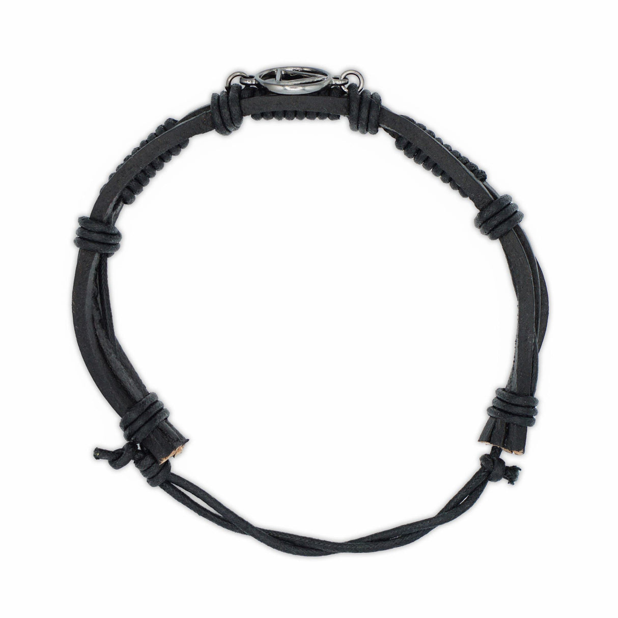 Adjustable Black Leather AA Bracelet with Alcoholics Anonymous Charm