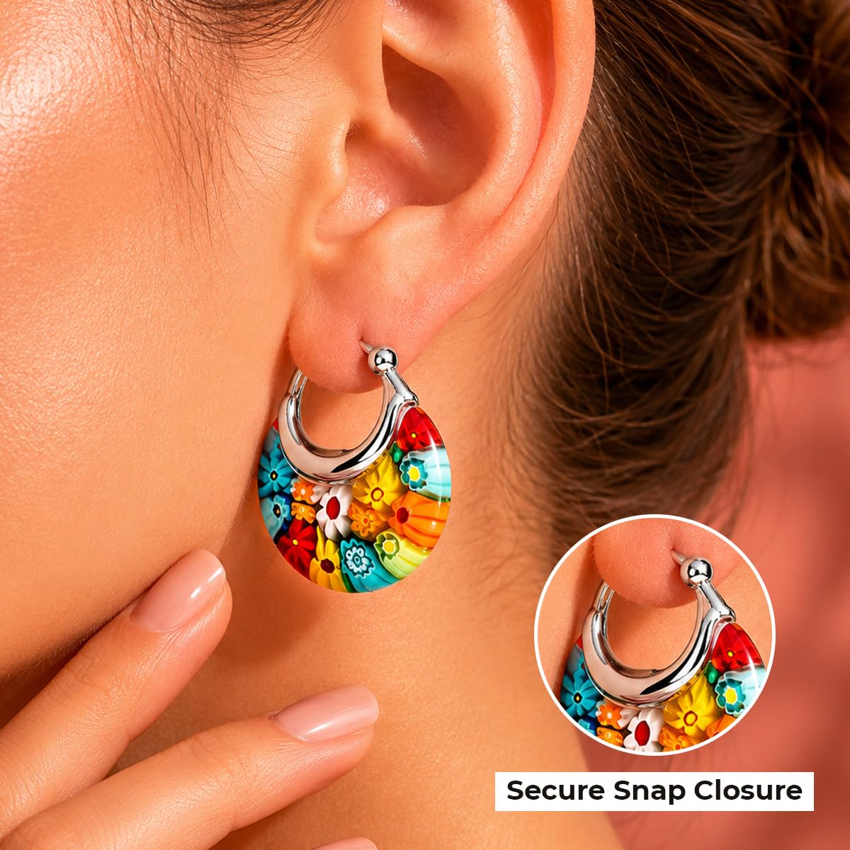 Shop LC Murano Style Glass Hoop Earrings for Women - Multicolor