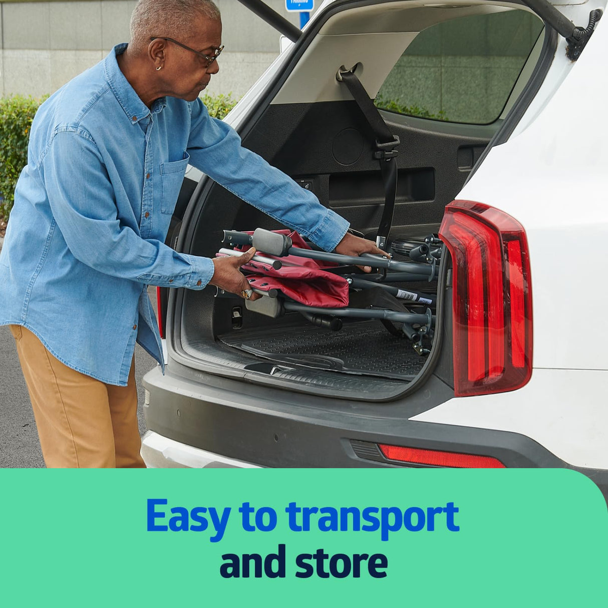 Medline Basic Steel Transport Chair - Full-Length Arms, Swing-Away Footrests, 12" Wheels - Gray/Burgundy - Durable & Convenient Mobility Aid