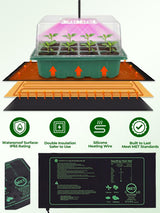 Seed Starter Tray 3 Pack with Heating Mat & 24 Full Spectrum LEDs Grow Light – Auto cycle Timer, Humidity Dome Ventilation Cover, Drainage Holes, Includes Gardening Tools – Transparent version