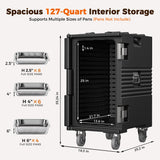 CAMMOO 127QT Non-Electrical Catering Food Warmers with Casters, 304 Stainless Steel Latch & Door Shaft, Insulated Food Carrier for 8 Full-Size Pans(NOT Included), Food Warmer Hot Boxes for Catering