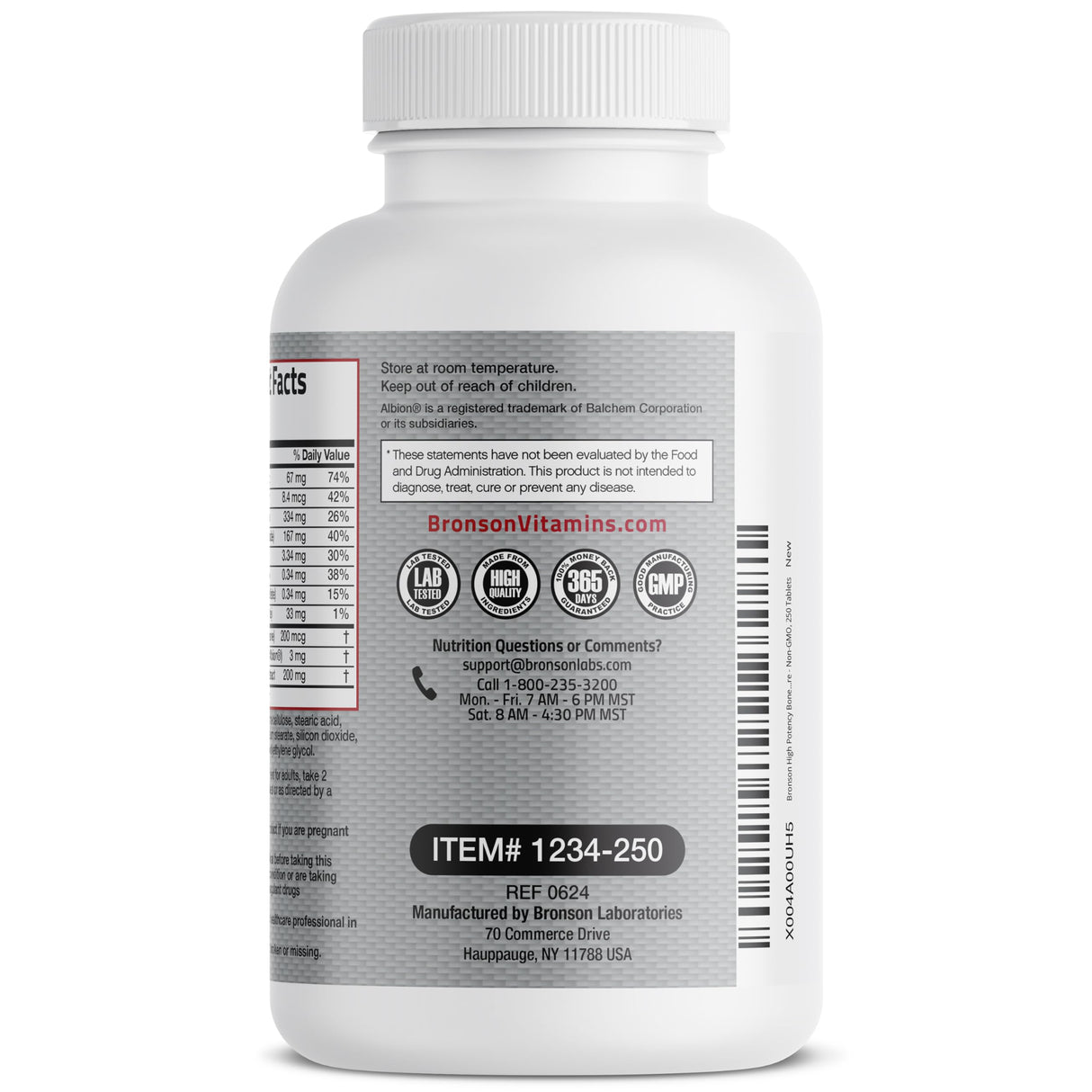 Bronson Bone Health & Strength Complex* High Potency Formula 200 MCG of Vitamin K2 as MK7, Plus Calcium, Boron, Cissus Quadrangularis, Magnesium, Vitamin D3, and More - Non-GMO, 250 Tablets