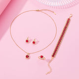 Paxuan Crystal Rhinestone Wedding Jewelry Sets Bridal Pendant Necklace Stud Earrings Link Bracelets Rings Set for Women (Gold Plated Red Cubic Zirconia)