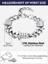 Bandmax 12MM Chunky Cuban Chain Bracelet for Men Stainless Steel Punk Emo Style Barbed Wire Bracelets Thorn Wristlet Adjustable Gift for Son Grandson Husband