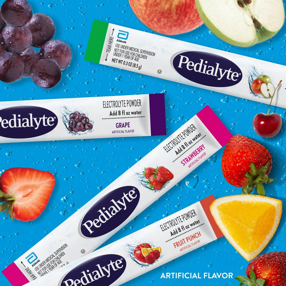 Pedialyte Electrolyte Powder, Hydration Drink for Kids & Adults, Variety Pack: Strawberry, Fruit Punch, Grape, and Apple, 24 Powder Packets