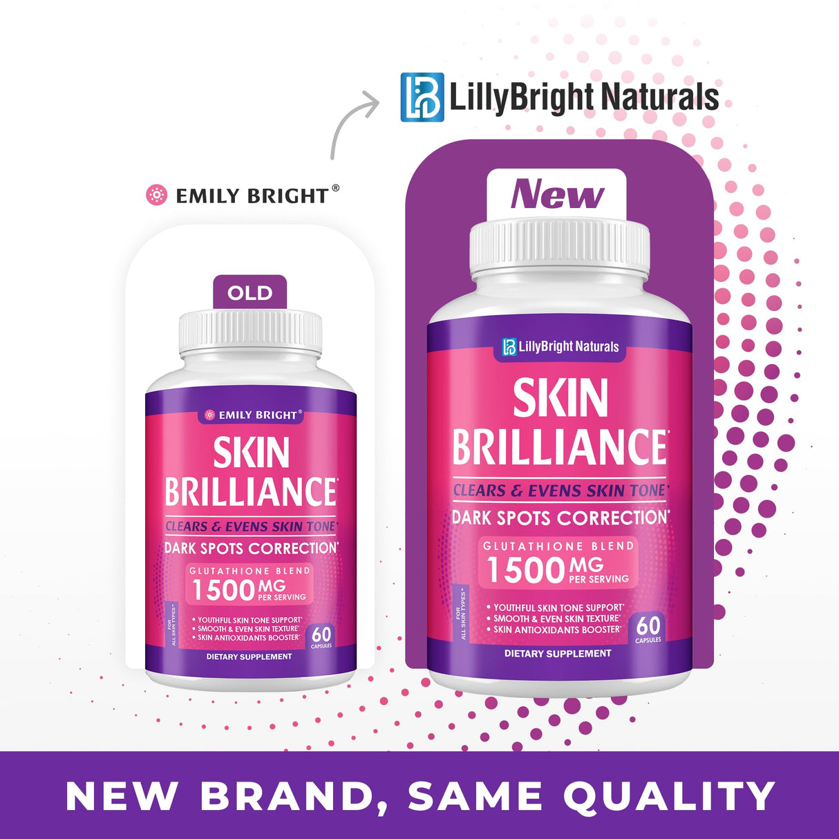 LB LILLYBRIGHT NATURALS Glutathione Capsules - 1,500mcg L-Glutathione Supplement with Vitamin C - Skin Tone Enhancer - Targets Dark Spots & Acne Marks - Potent Antioxidant - 60 Skin Pills