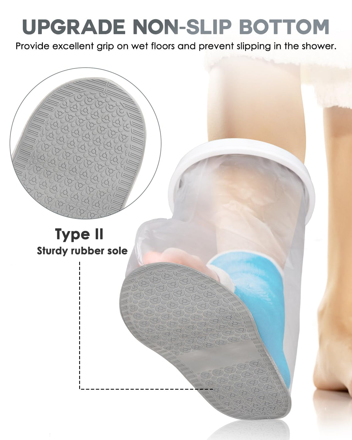 Waterproof Foot Cover for Shower Adult with Upgraded Non-Slip Bottom, Shower Boots for Foot after Surgery, Watertight Ankle Cast Protector Showeing Boot Cover for Bandage Dressing Wound, Reusable