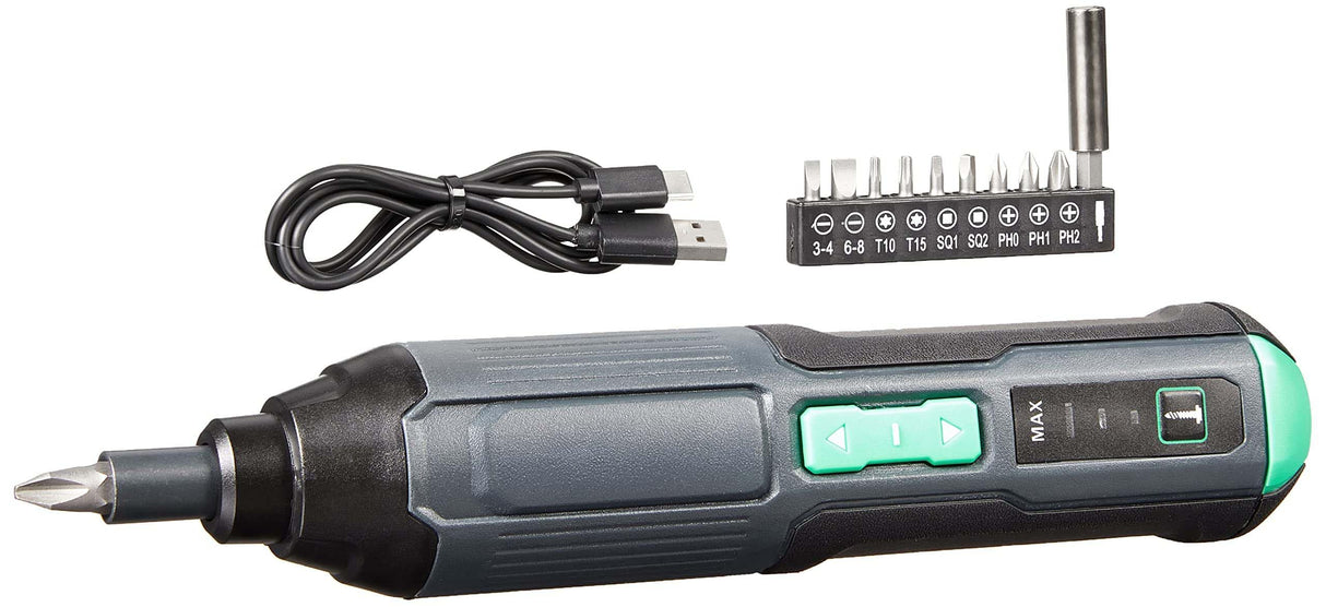 Amazon Basics by SKIL 4V Cordless Stick Screwdriver with 10-Piece Bit Set, USB Cable, LED Light, 3 Torque Settings