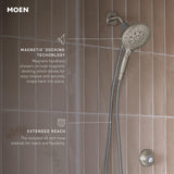 Moen Engage Chrome Magnetix Six-Function 5.5-Inch Wide Handheld Shower Head with Hose and Magnetic Docking System, 26112