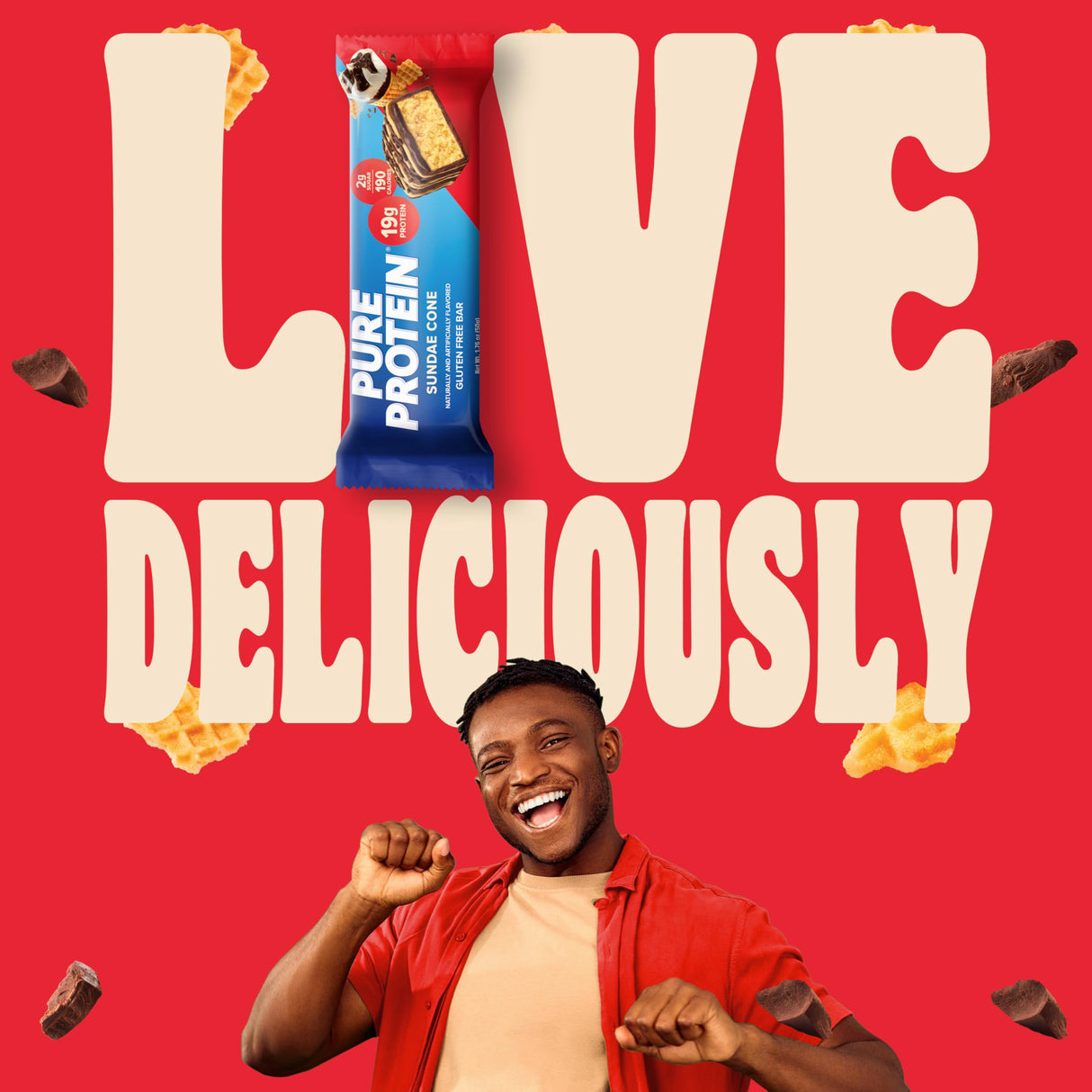 Pure Protein Bars, High Protein, Nutritious Snacks to Support Energy, Low Sugar, Gluten Free, Sundae Cone, 1.76oz, 12 Count (Packaging May Vary)