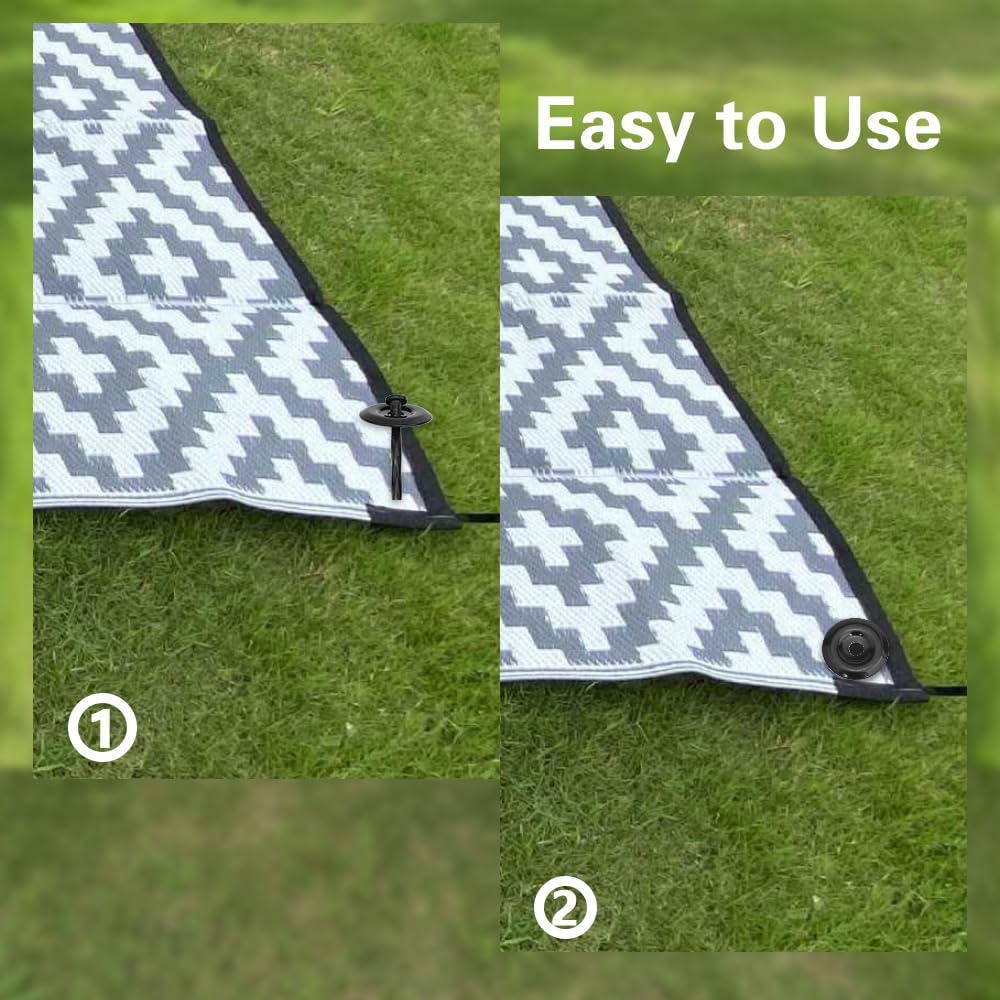 Bakulyor 16 Sets Outdoor RV Rug Stakes, 6 Inch Black Patio Mat Stakes, 6 Gauge Heavy Duty Galvanized Camp Carpet Stakes for Fixing Outside Rug, Tarps, and Camping Mat, Pop Up Camper Accessories - 6"
