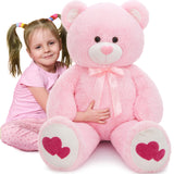 Tezituor Giant Teddy Bear Stuffed Animal 4ft - Big Pink Teddy Bear with Love Red Heart - Large Stuffed Bear Plush Toys for Kid Christmas Birthday - Valentines Bear Gift for Girlfriend