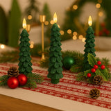 Boribim Christmas Decorations Indoor - 4 PCS Christmas Tree Candles with Remote and Timer - Flameless Christmas Taper Candles - Battery Perated Green LED Candlesticks for Christmas Home Decor