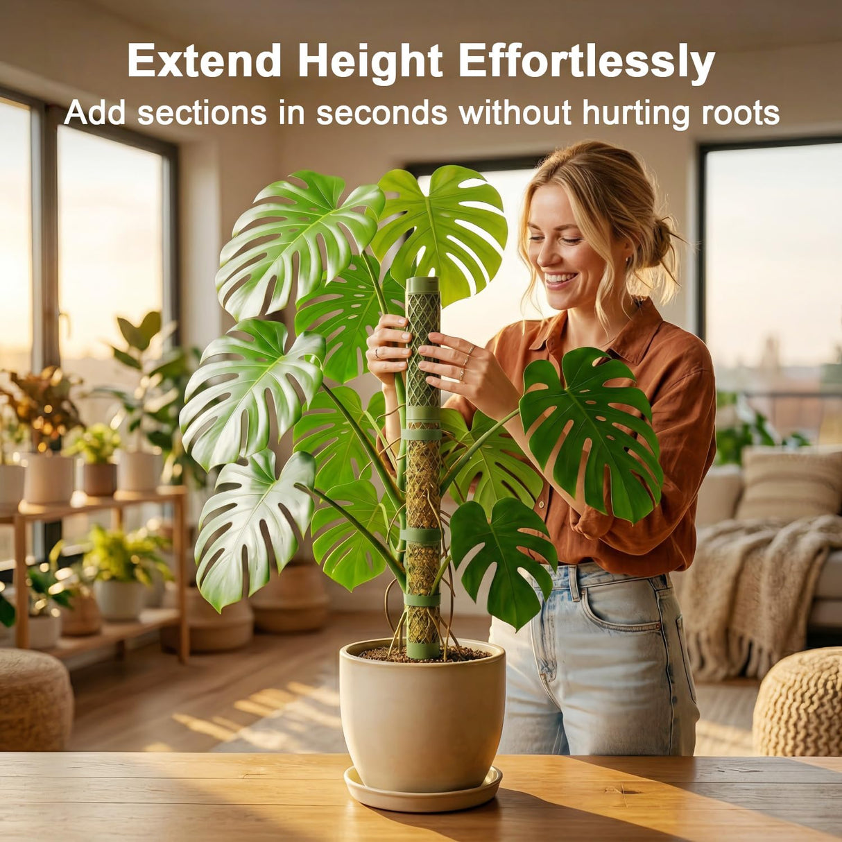 Moss Pole Monstera Plant Support: 40" Stackable Kit for Climbing Vines