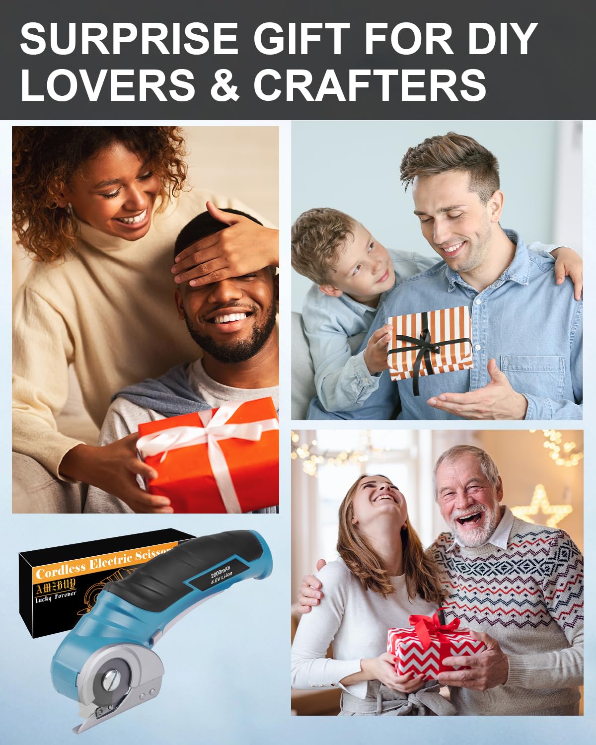 Cardboard Cutter Cordless Electric Scissors - Stocking Stuffers for Men Gifts Christmas 4V Electric Box Cutter for Cardboard Recycling, Heavy Duty Carpet Cutting Tool for Plastic, Thin Box, Leather